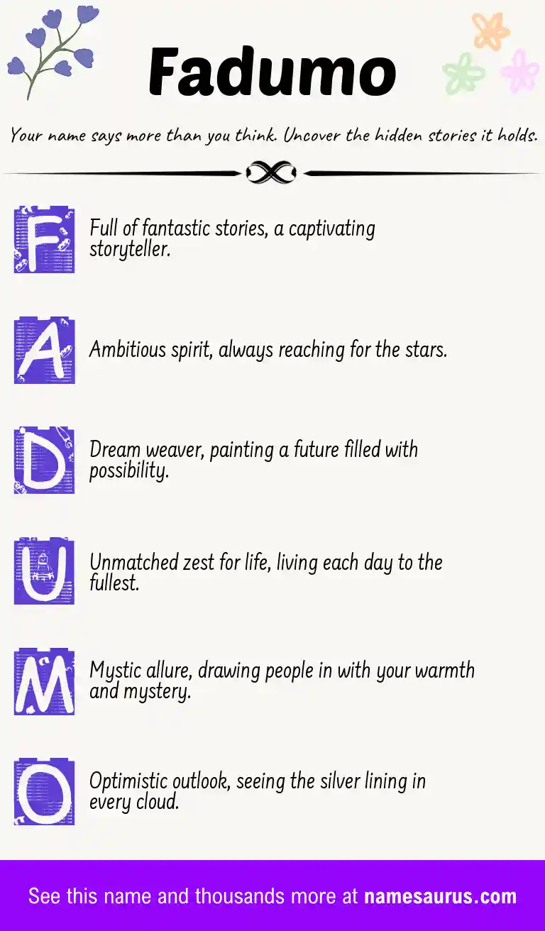 Acrostic poem about Fadumo.