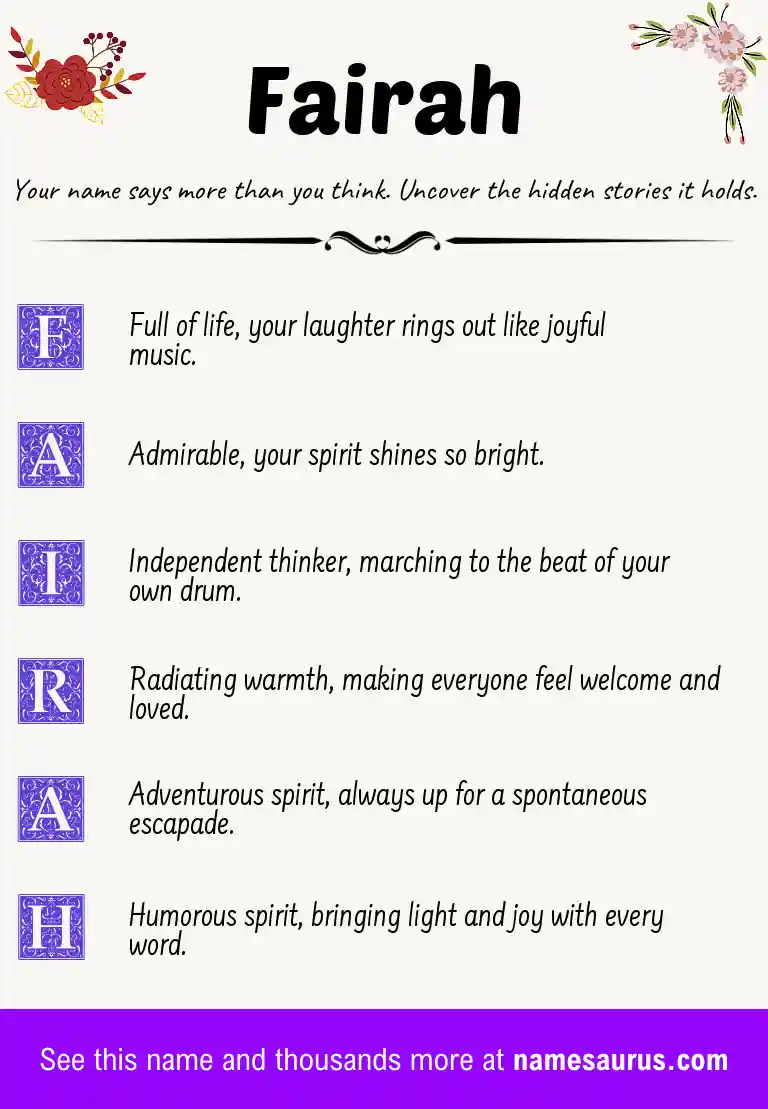 Acrostic poem about Fairah.