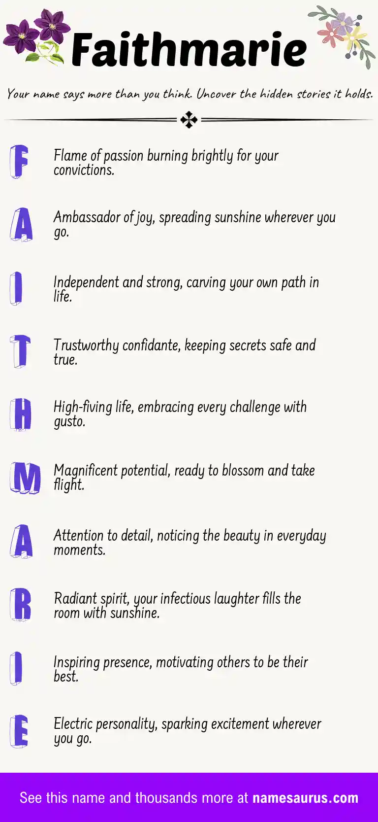 Acrostic poem about Faithmarie.