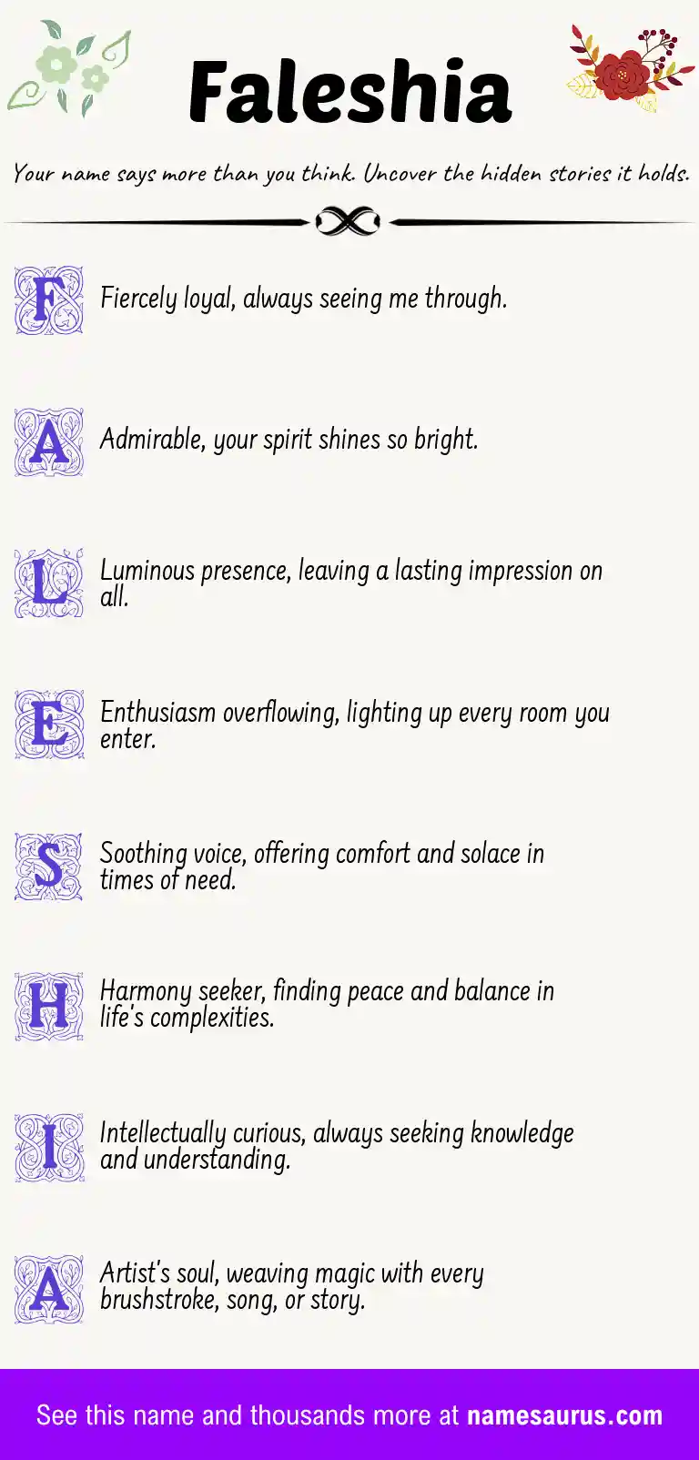 Acrostic poem about Faleshia.