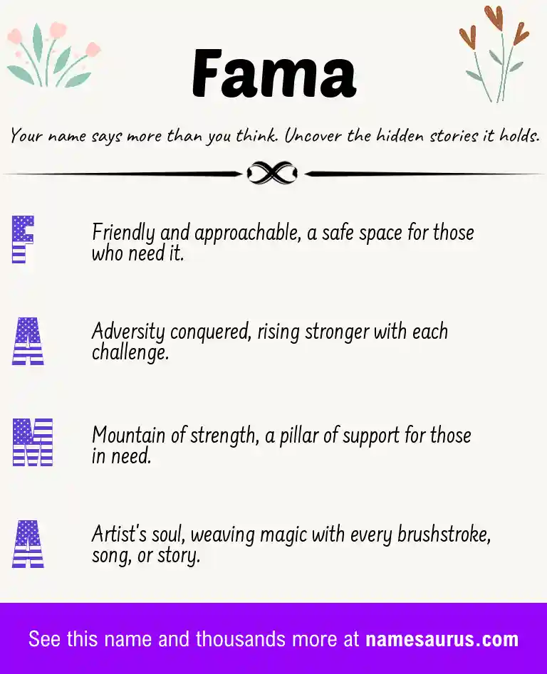 Acrostic poem about Fama.