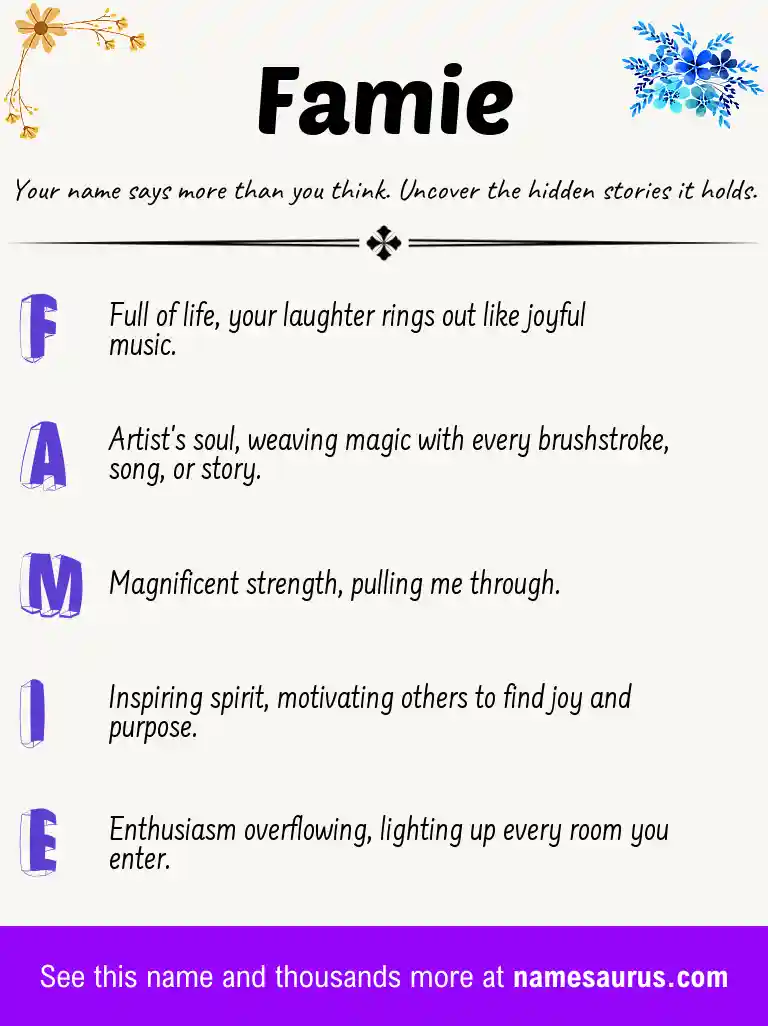 Acrostic poem about Famie.