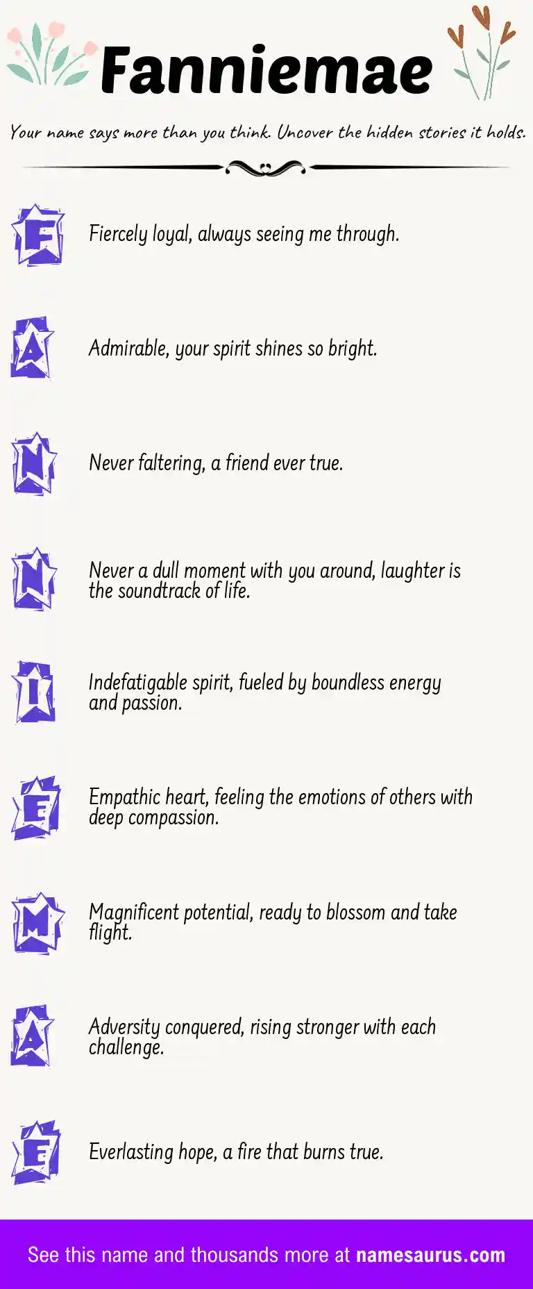 Acrostic poem about Fanniemae.