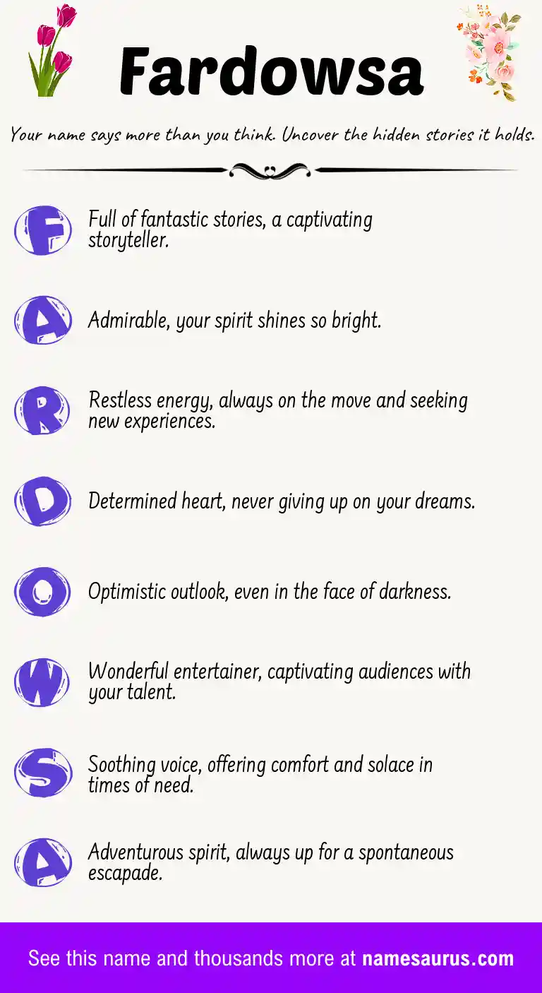 Acrostic poem about Fardowsa.