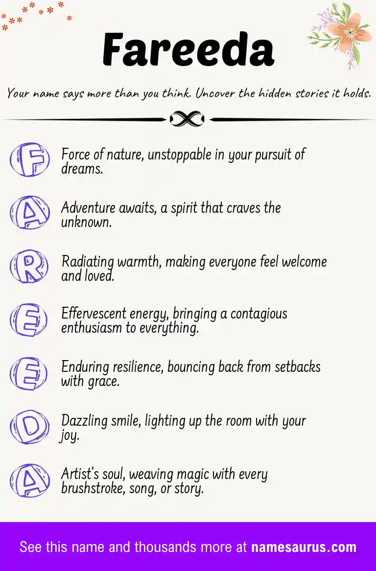 Acrostic poem about Fareeda.