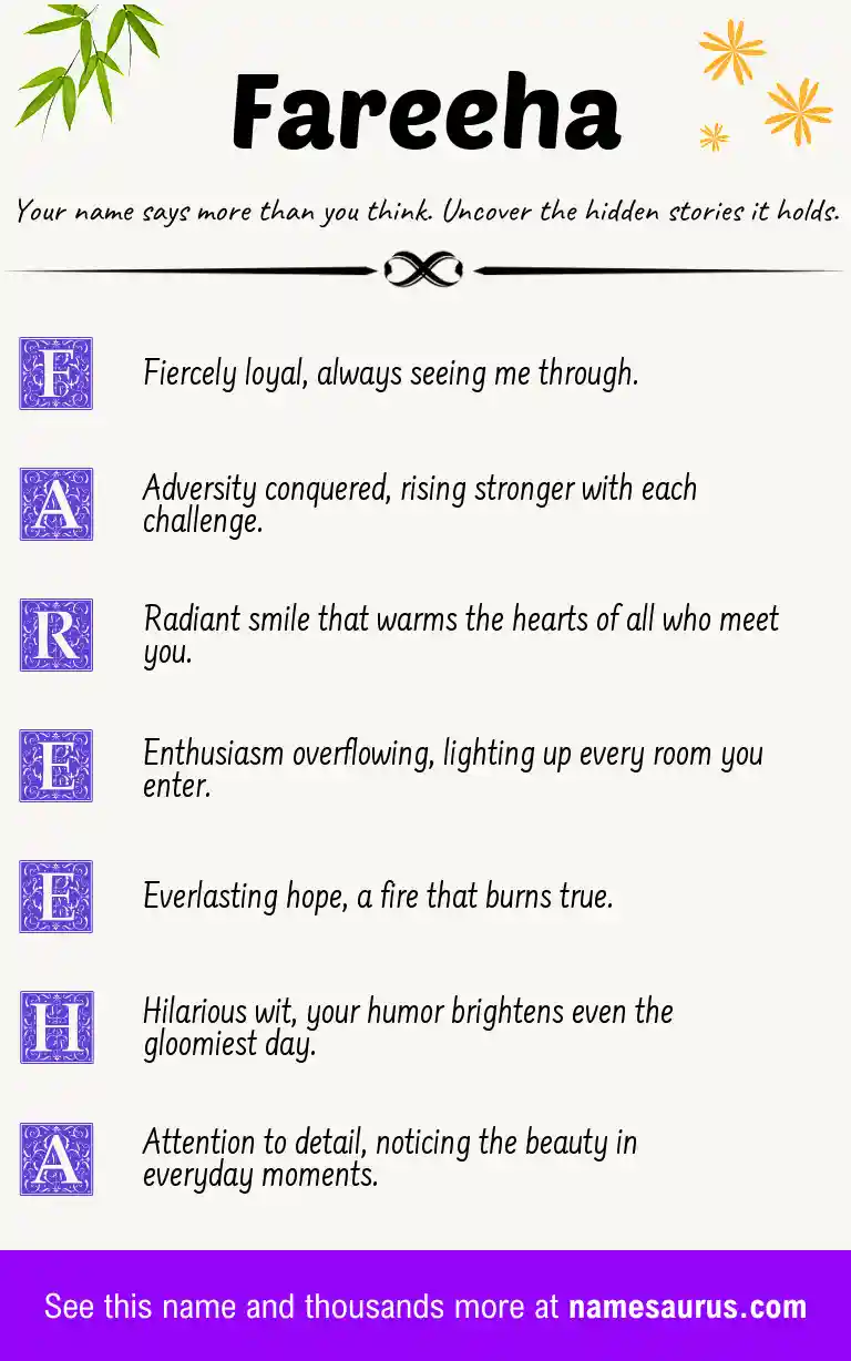 Acrostic poem about Fareeha.