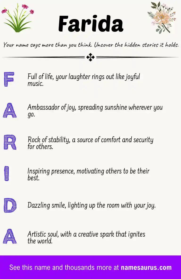 Acrostic poem about Farida.