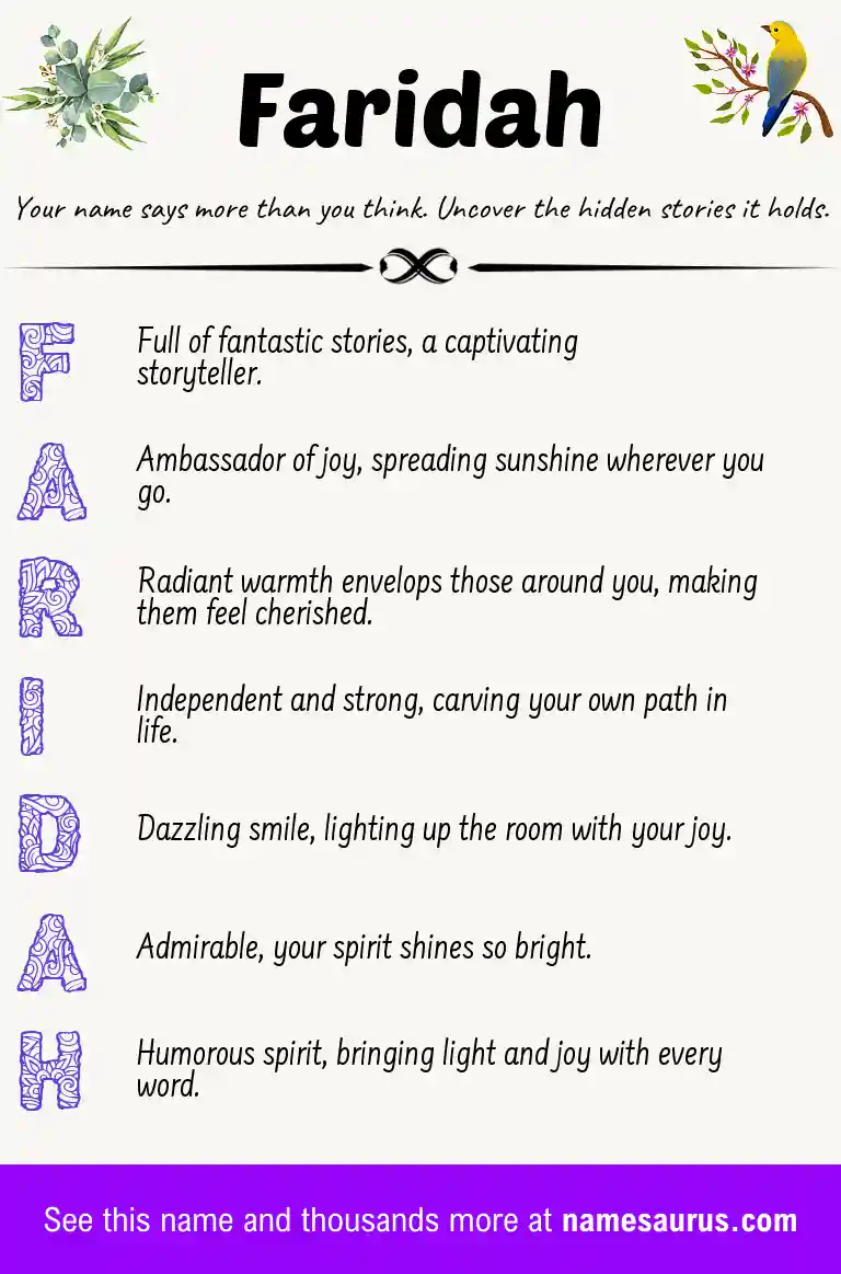 Acrostic poem about Faridah.
