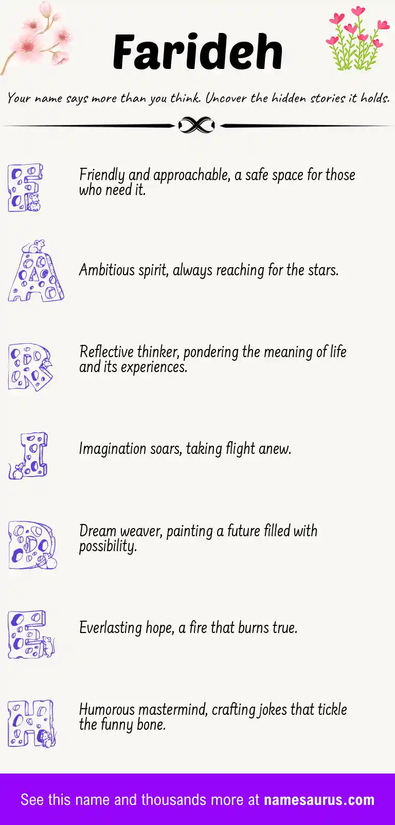 Acrostic poem about Farideh.