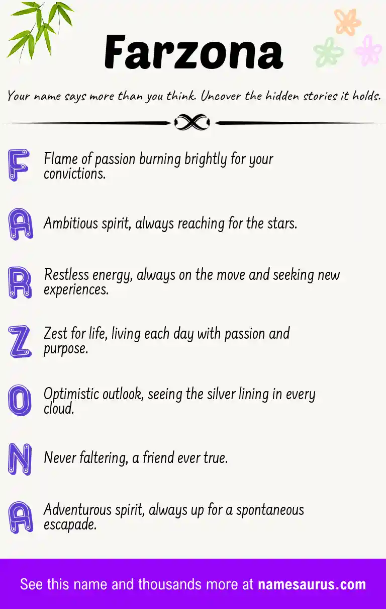 Acrostic poem about Farzona.