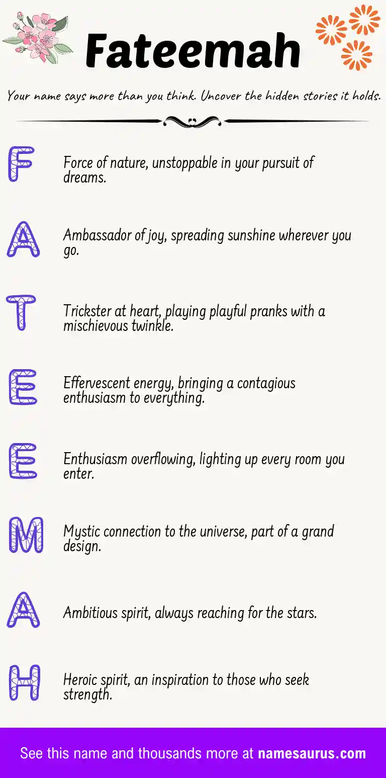 Acrostic poem about Fateemah.