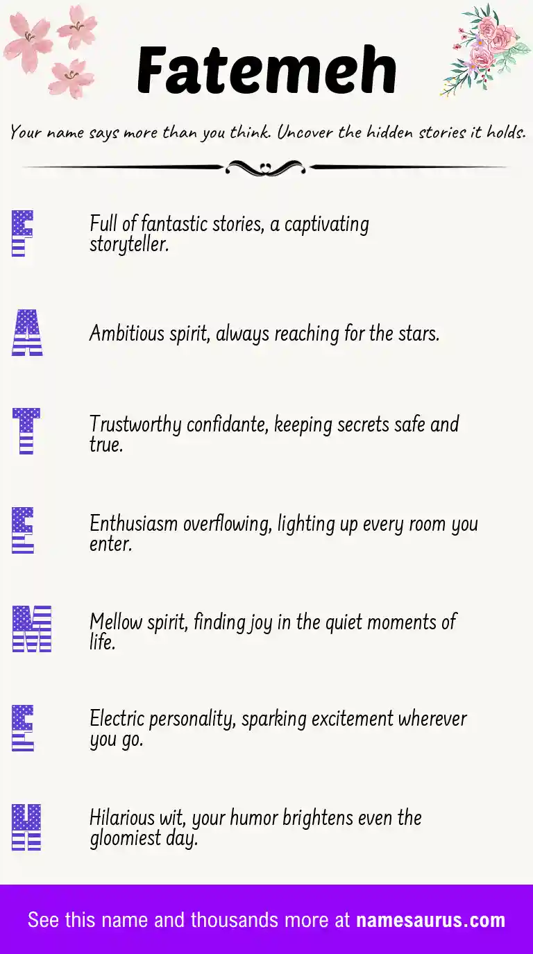 Acrostic poem about Fatemeh.