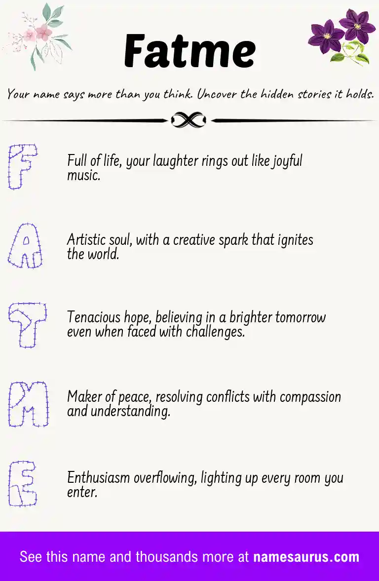 Acrostic poem about Fatme.