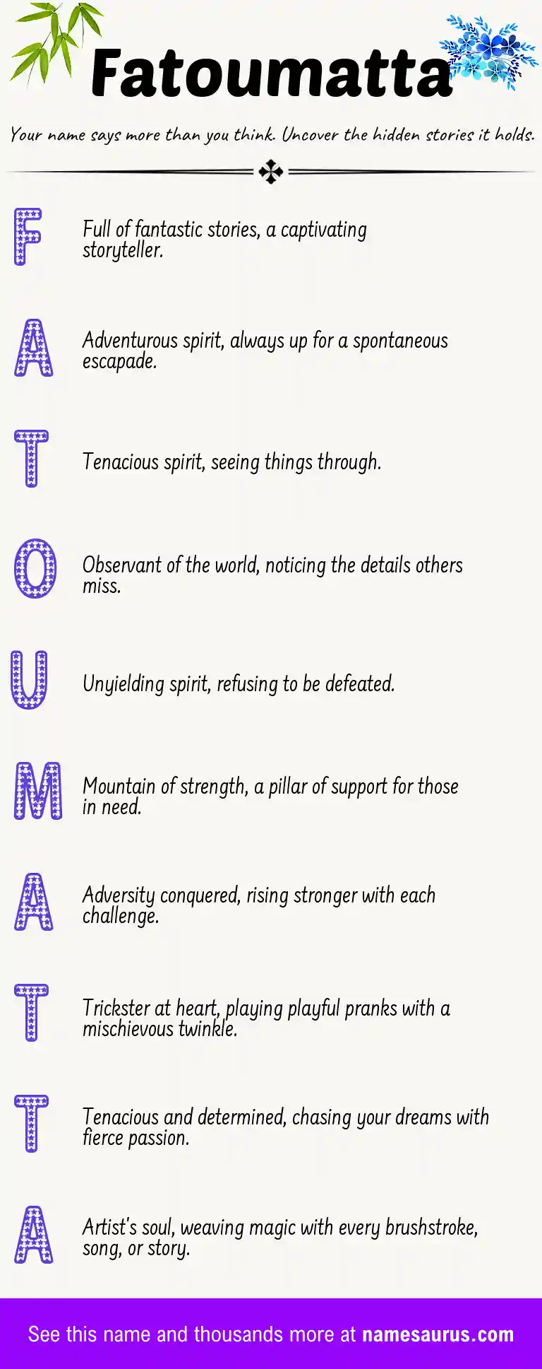 Acrostic poem about Fatoumatta.