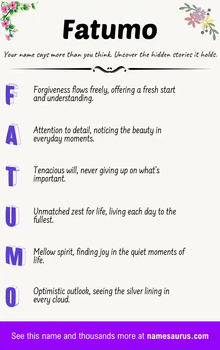 Acrostic poem about Fatumo.