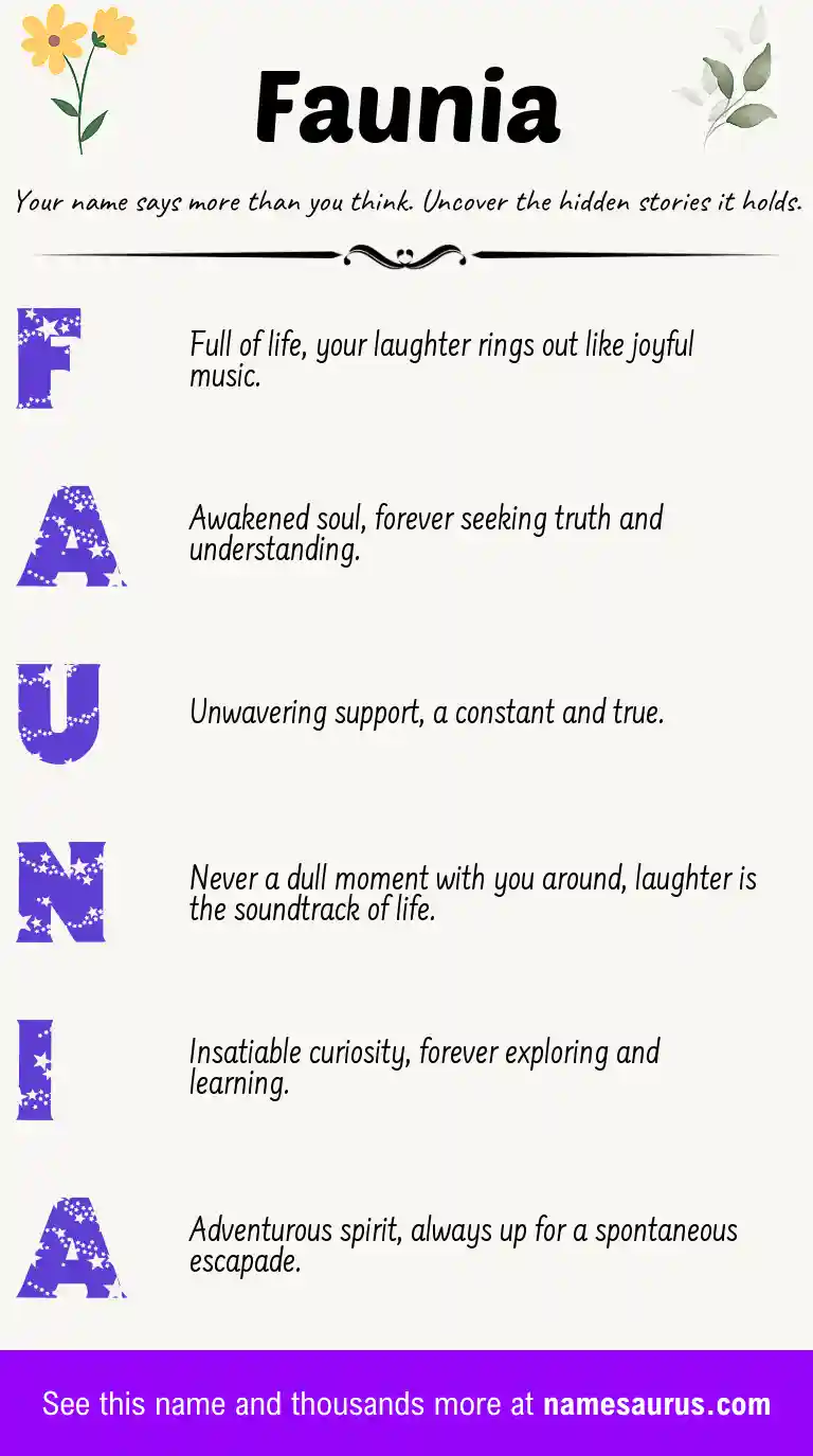 Acrostic poem about Faunia.