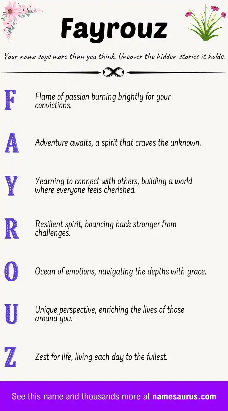 Acrostic poem about Fayrouz.