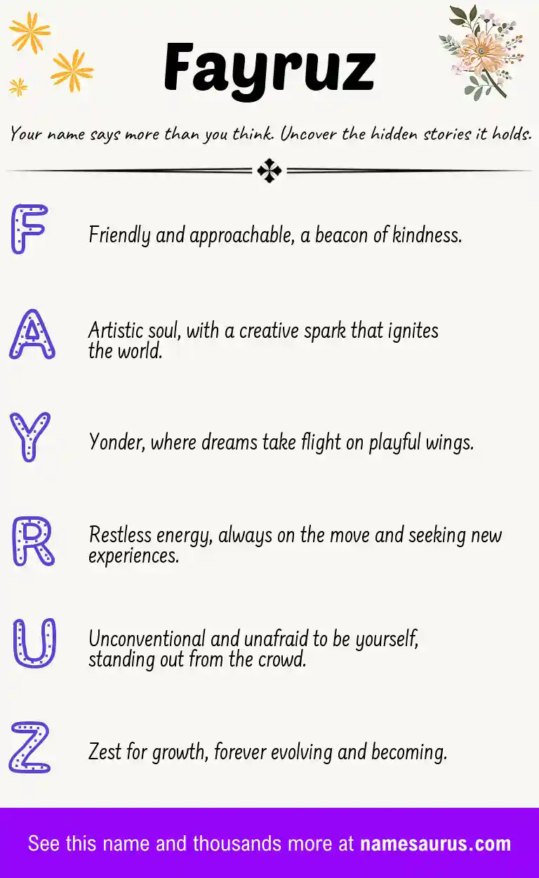 Acrostic poem about Fayruz.