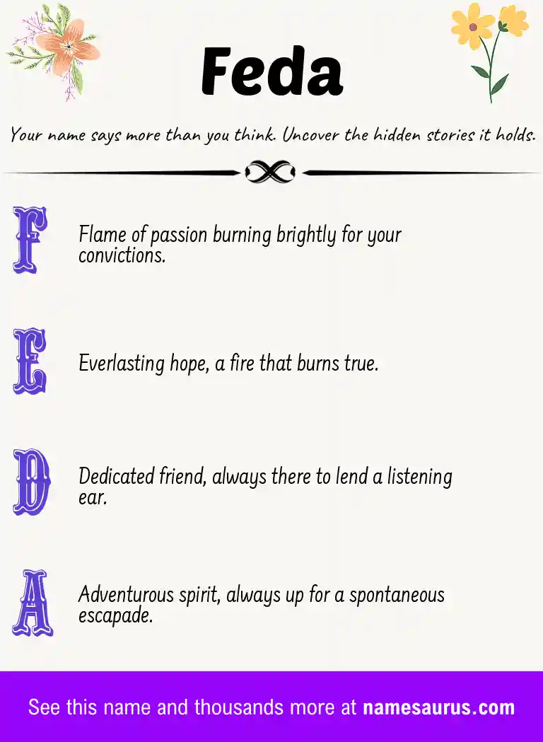 Acrostic poem about Feda.