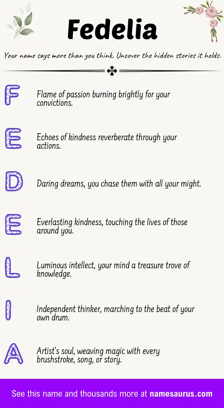 Acrostic poem about Fedelia.