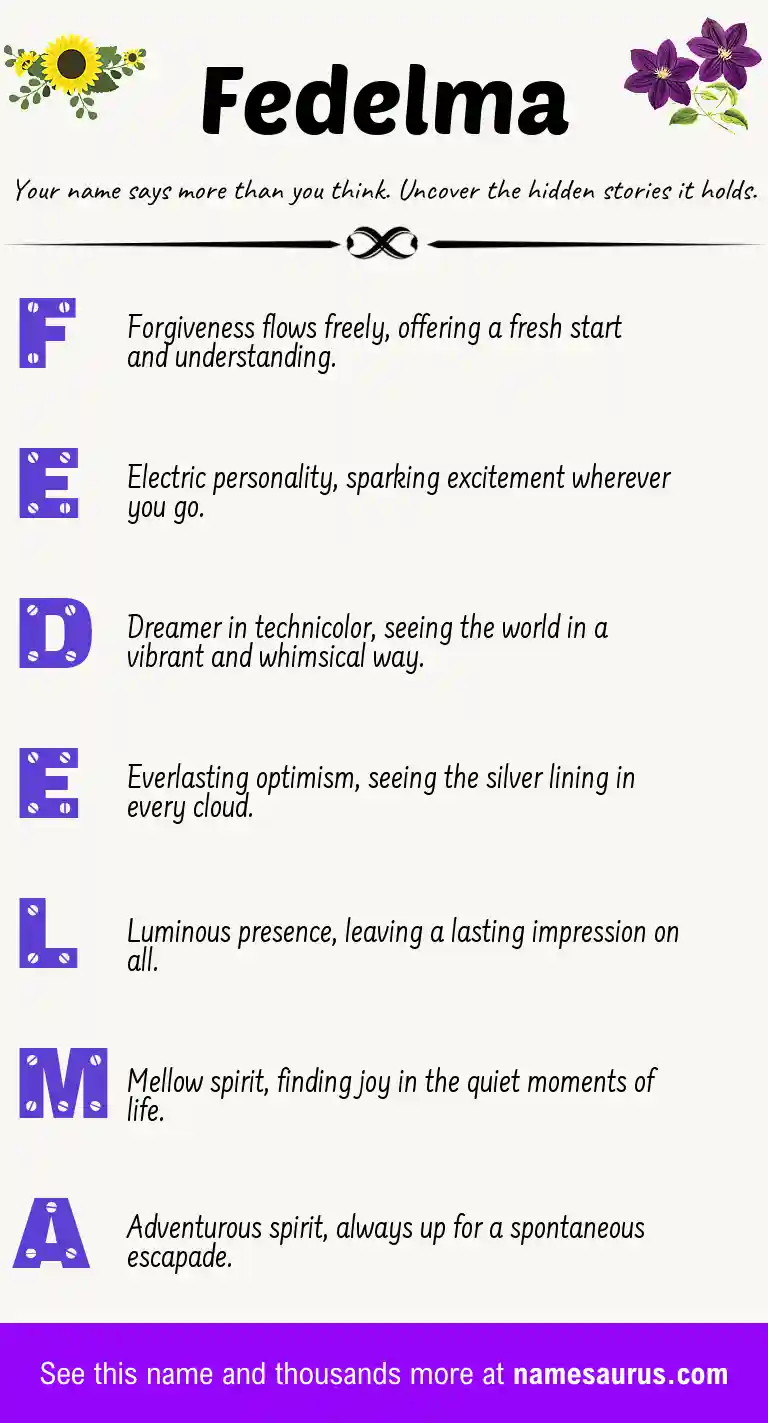 Acrostic poem about Fedelma.