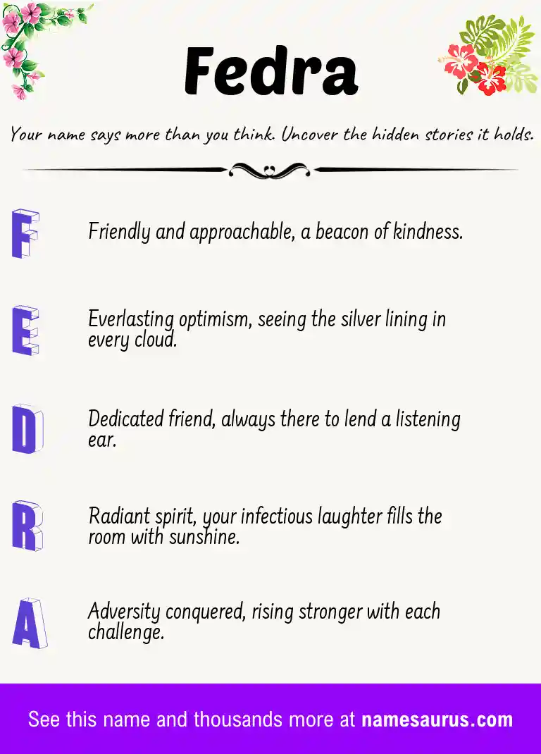 Acrostic poem about Fedra.