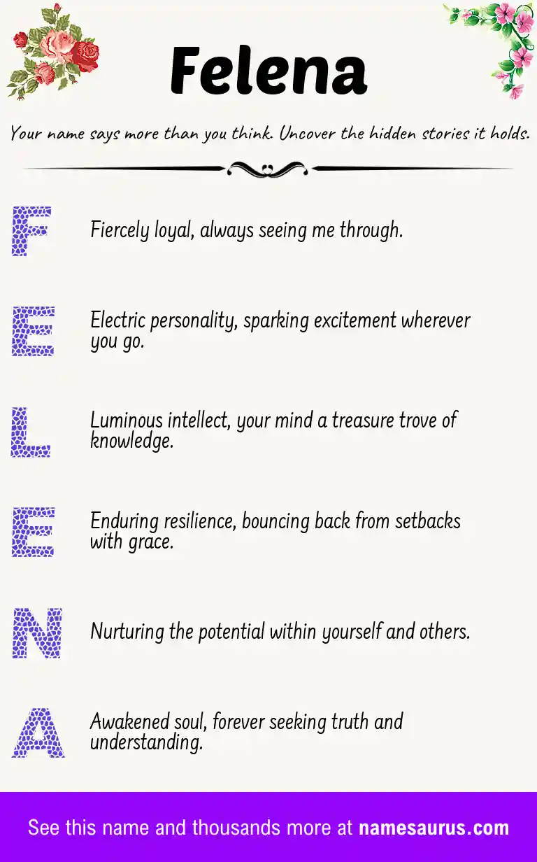 Acrostic poem about Felena.