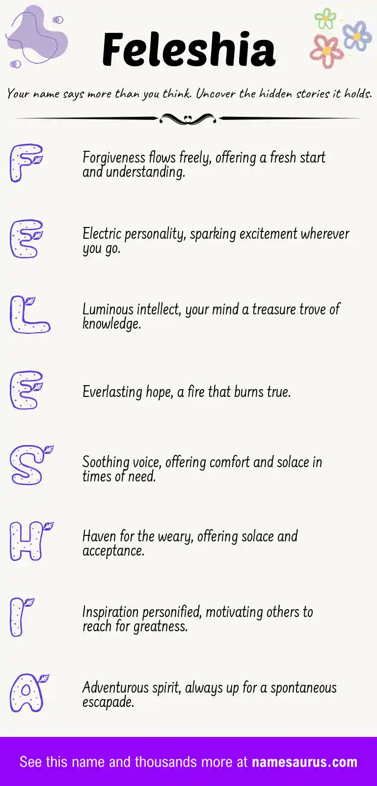 Acrostic poem about Feleshia.