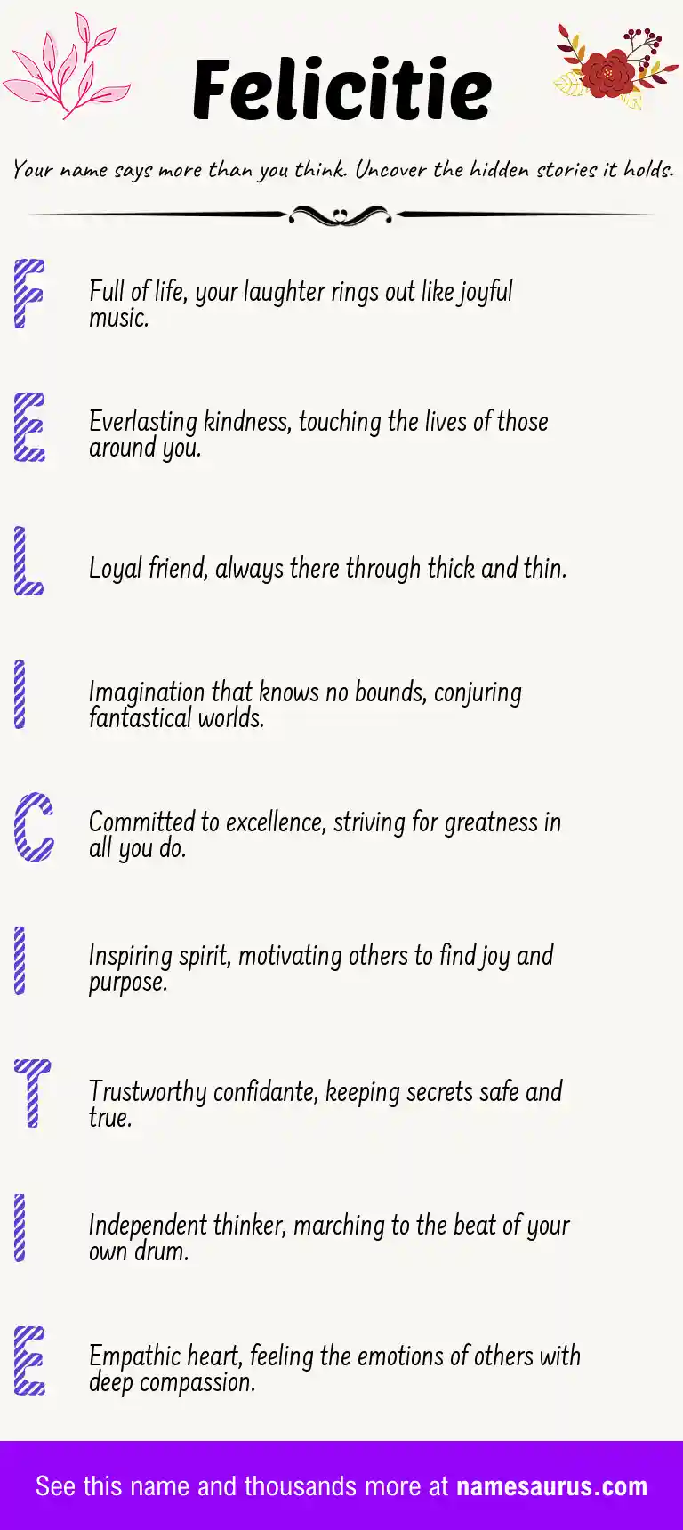 Acrostic poem about Felicitie.