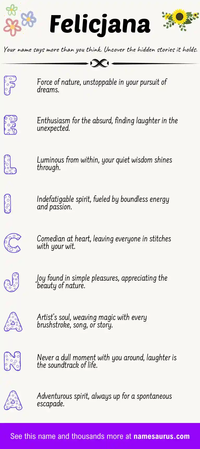Acrostic poem about Felicjana.