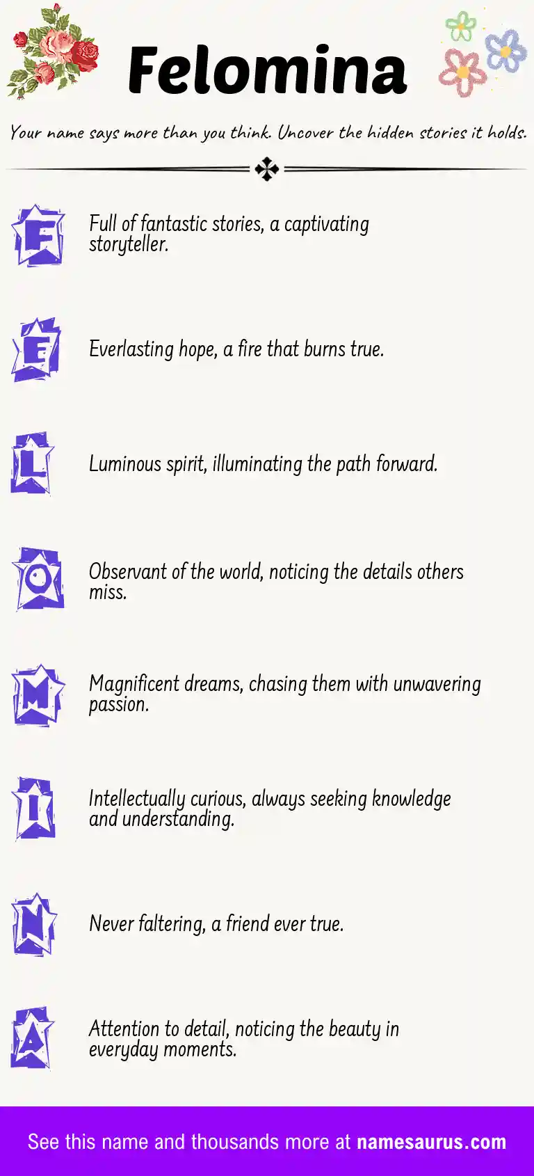 Acrostic poem about Felomina.