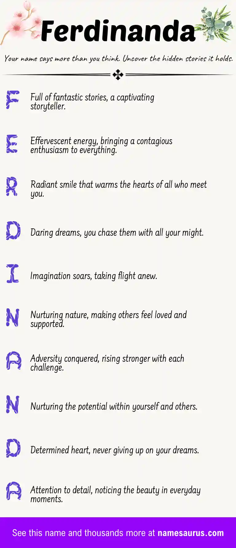 Acrostic poem about Ferdinanda.