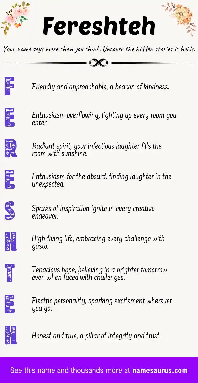 Acrostic poem about Fereshteh.