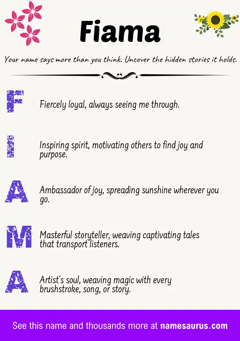 Acrostic poem about Fiama.