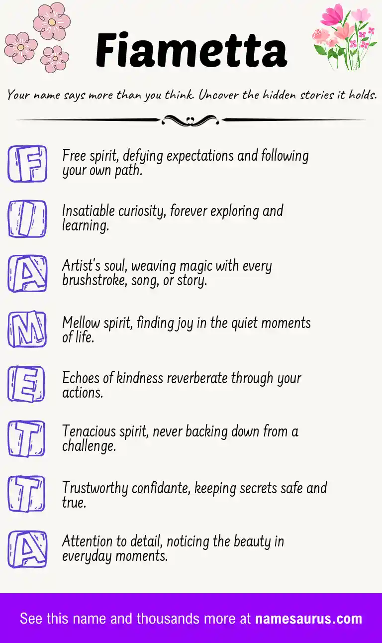 Acrostic poem about Fiametta.