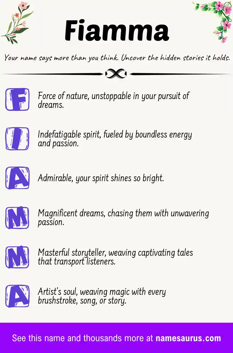 Acrostic poem about Fiamma.