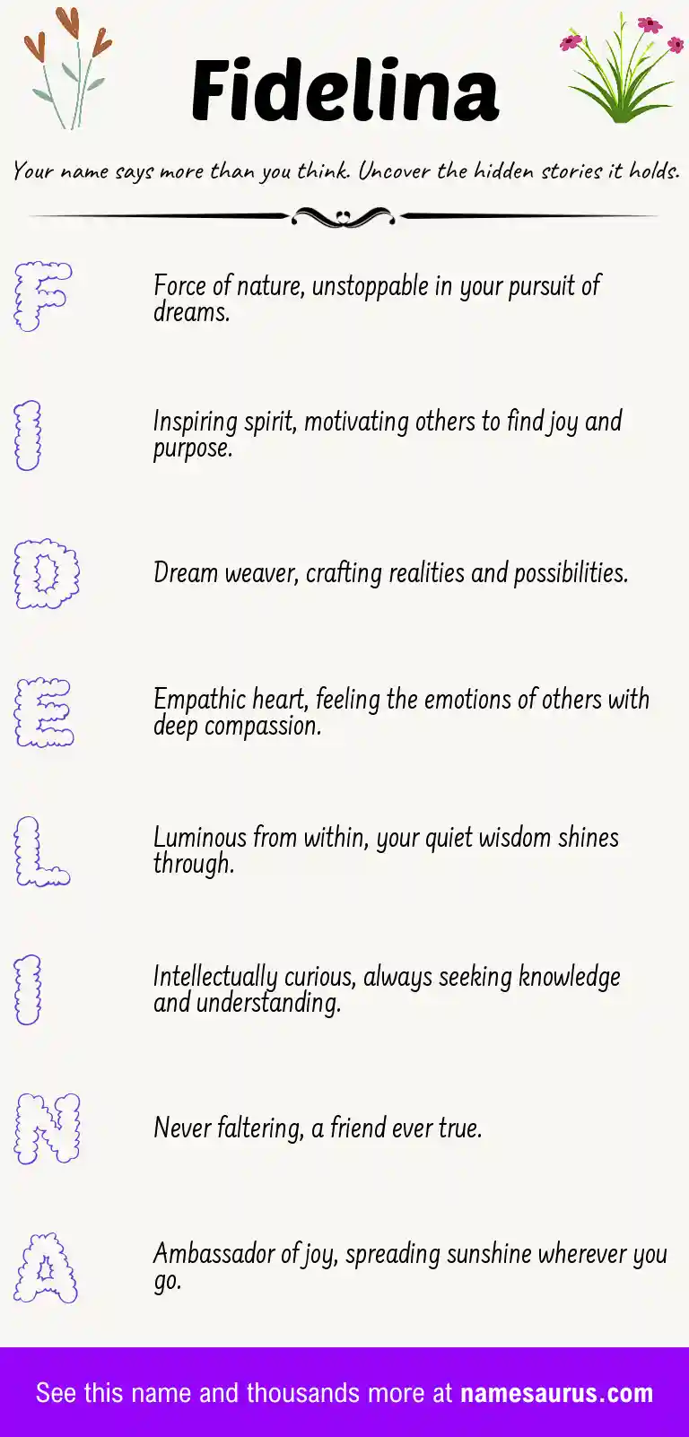 Acrostic poem about Fidelina.