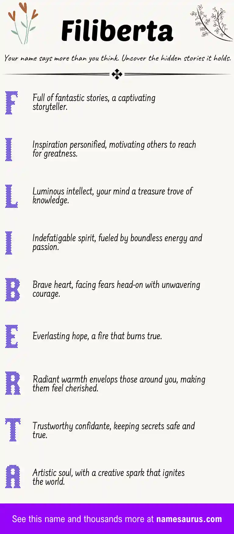 Acrostic poem about Filiberta.