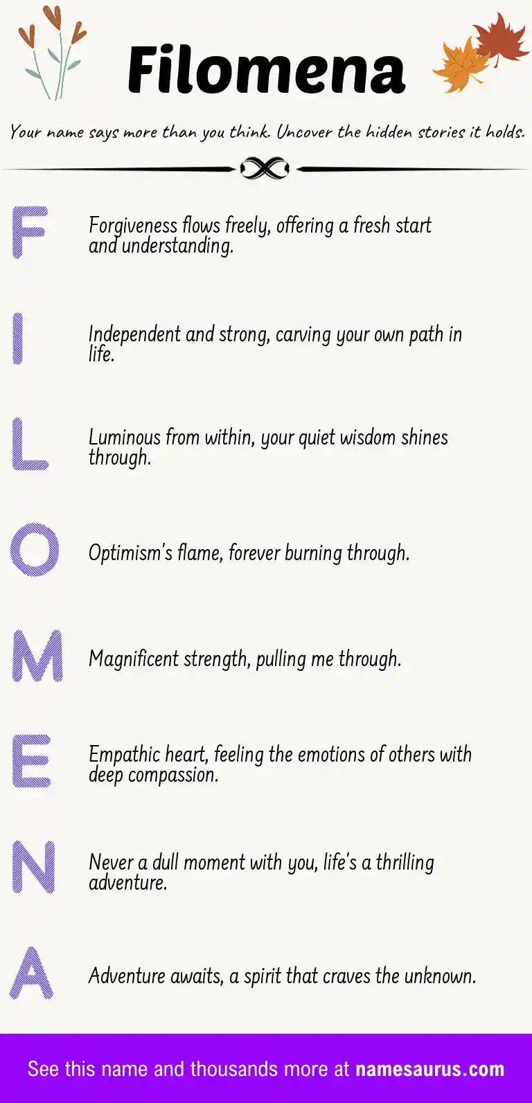 Acrostic poem about Filomena.