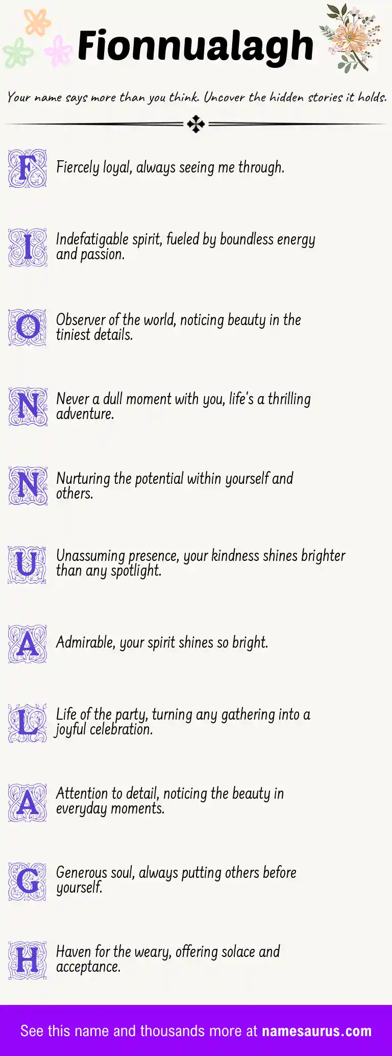Acrostic poem about Fionnualagh.