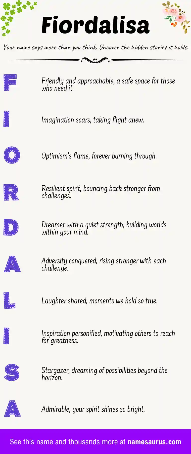 Acrostic poem about Fiordalisa.