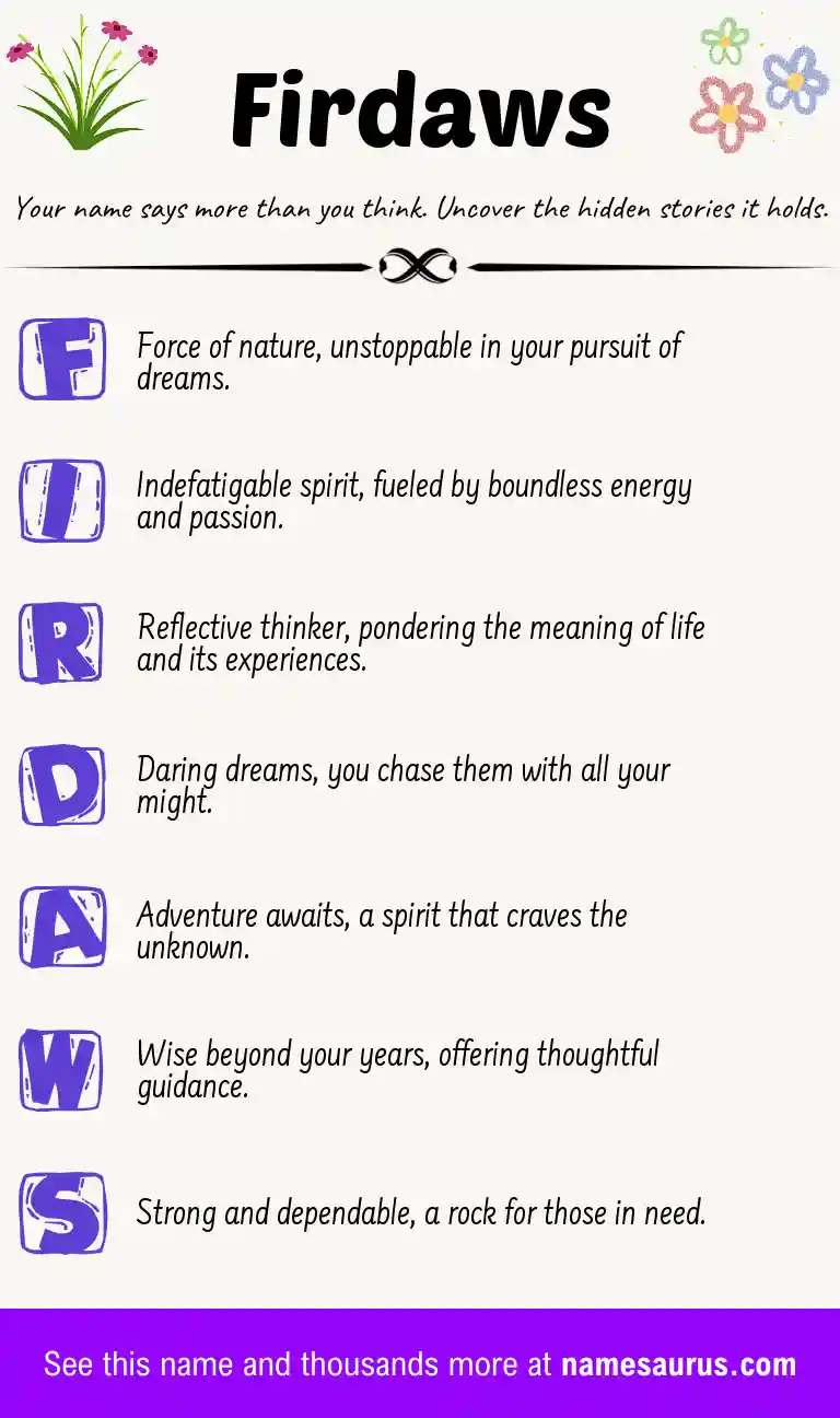 Acrostic poem about Firdaws.