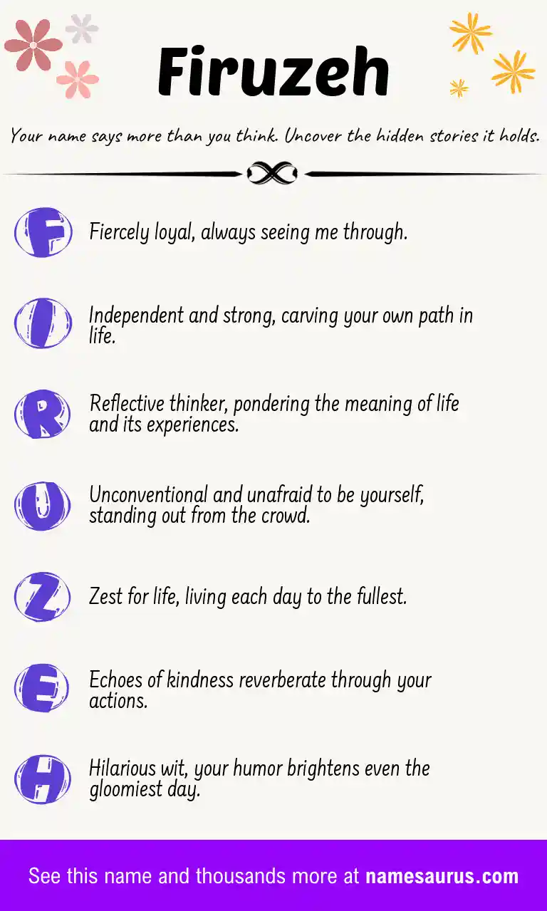 Acrostic poem about Firuzeh.