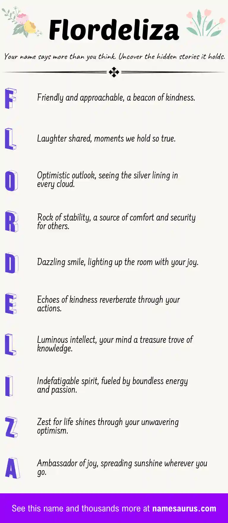 Acrostic poem about Flordeliza.