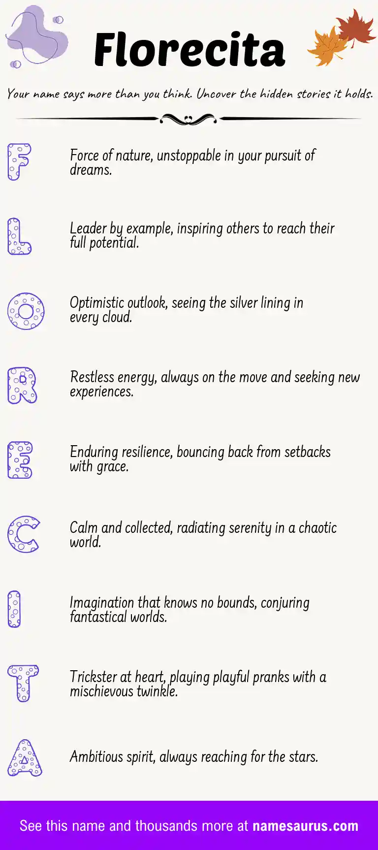 Acrostic poem about Florecita.