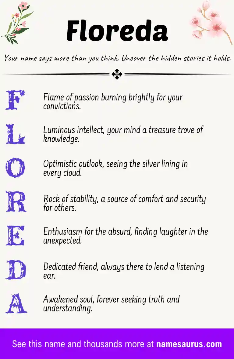 Acrostic poem about Floreda.