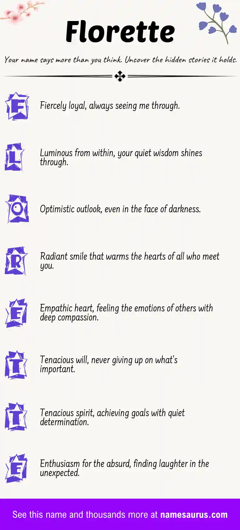 Acrostic poem about Florette.
