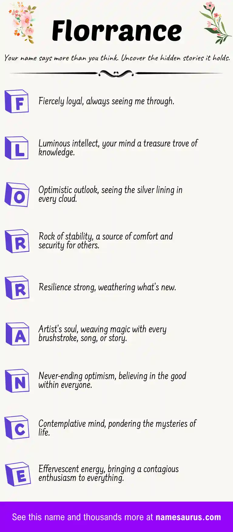 Acrostic poem about Florrance.