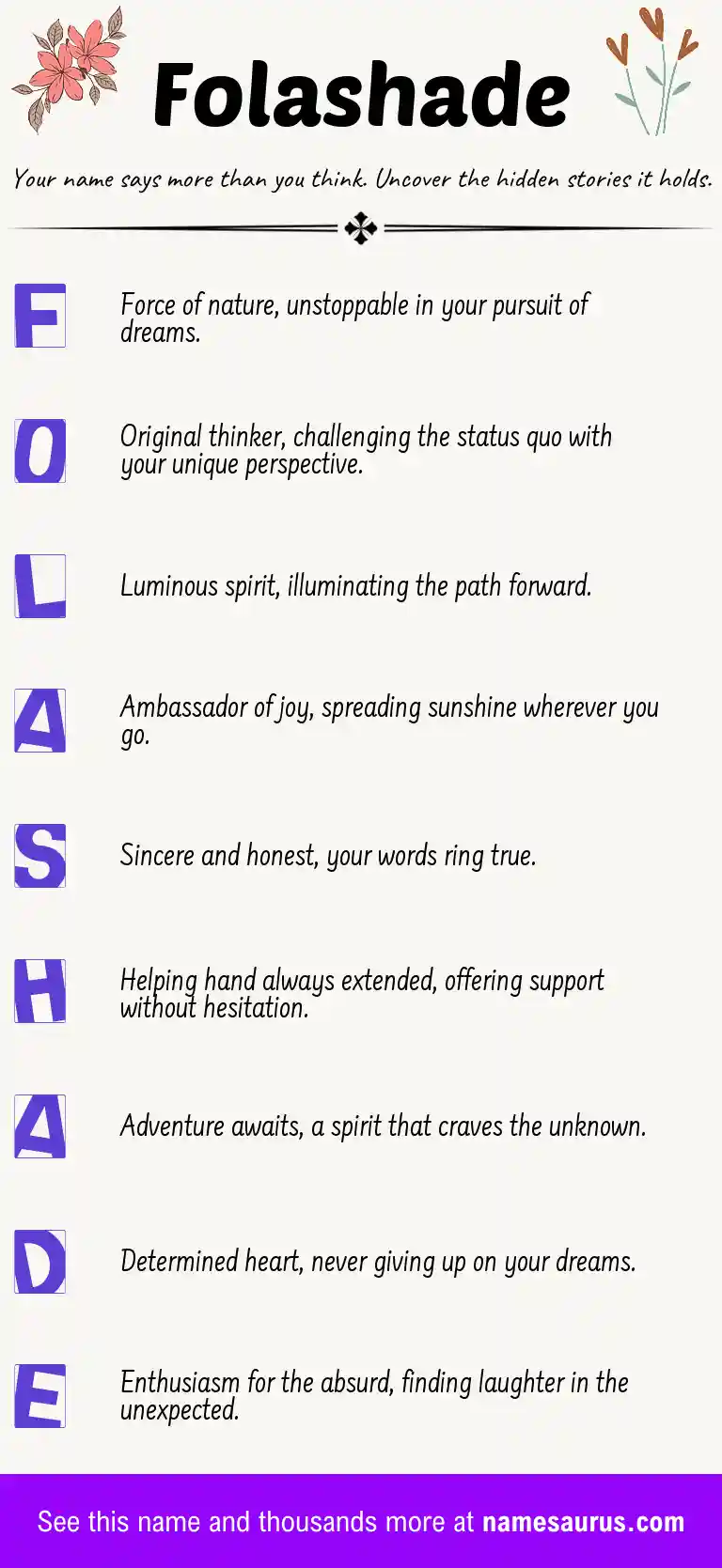 Acrostic poem about Folashade.