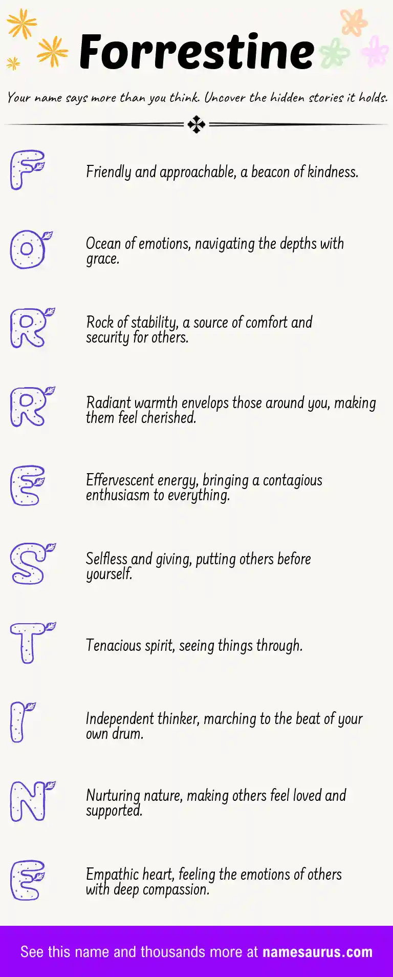 Acrostic poem about Forrestine.